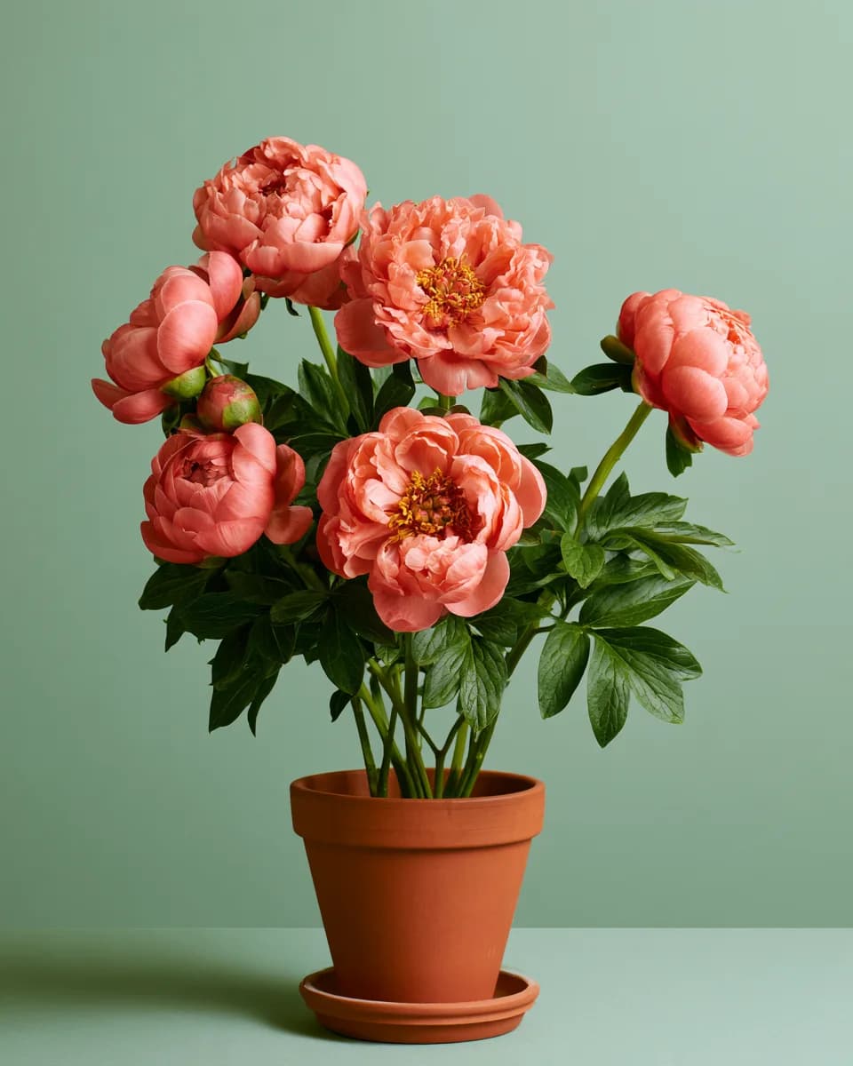 Coral Peony Pot